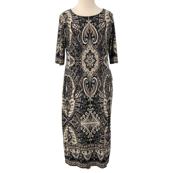 Ronni Nicole Dresses & Skirts - NWT Ronni Nicole Women's‎ 3/4 Sleeve Midi Dress Black/Taupe Cream Paisley Size 6